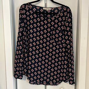 Navy patterned Loft blouse with front pocket